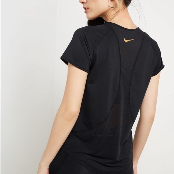 Nike Dri-Fit Black Tee Gold Metallic Logo Accent Women’s Size Small - Picture 5 of 12